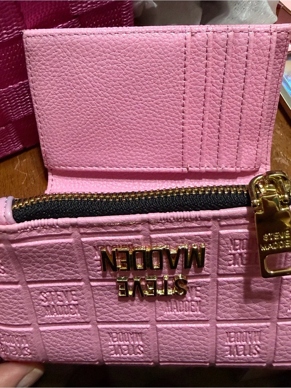 Steve Madden Pink Card Holder Wallet with Gold Hardware